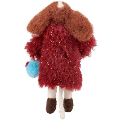 Felt Dog with Faux Fur Coat and Purse