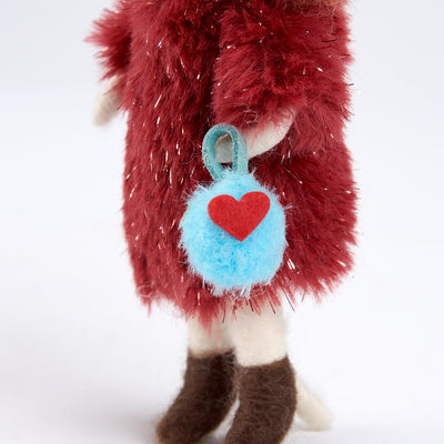 Felt Dog with Faux Fur Coat and Purse