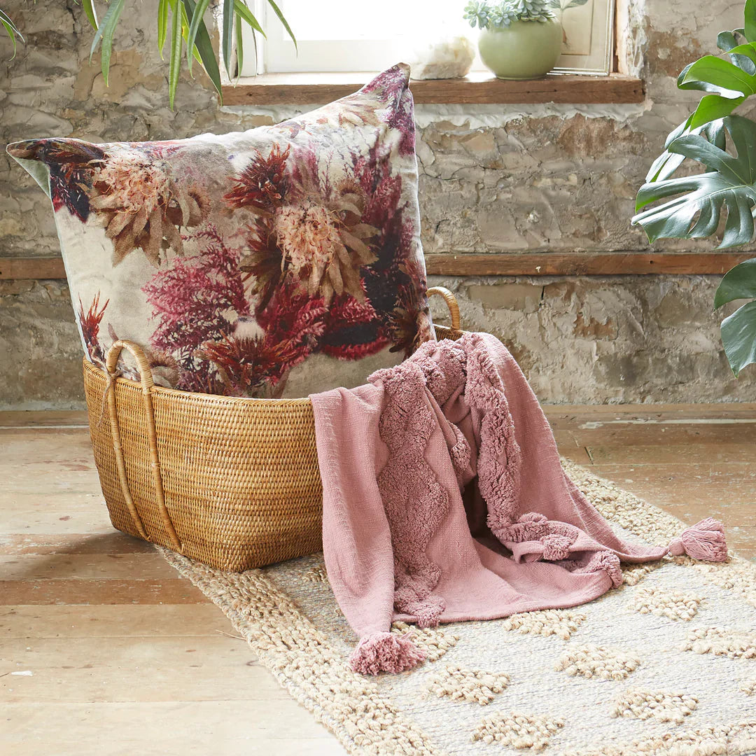 Deep Fushia Floral Oversized Velvet Floor Pillow