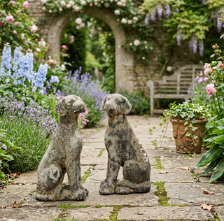 Set of 2 Weathered Stone Dogs