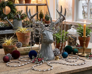 Boxed 72" Silver Pewter and Glass Bead Garland