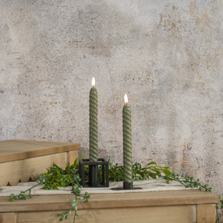 Set of 2 – 9.5" 3D Flame Twist Green Taper Candles