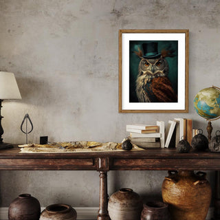 8x10 Gentleman Owl Print Wall Decor