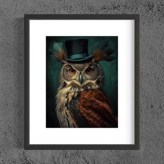 8x10 Gentleman Owl Print Wall Decor