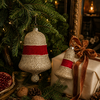 Red Velvet and German Glass Glitter Bell Ornament  - Choose Size
