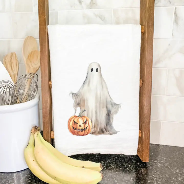 Ghost and Pumpkin Halloween Tea Towel