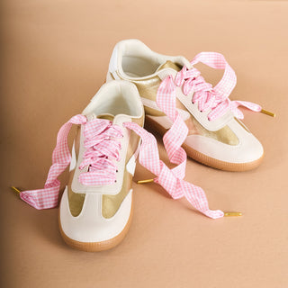 Gingham Pink and White Shoelaces