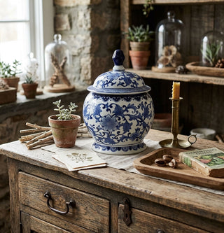 14.25 Inch Ceramic Blue and White Ginger Jar
