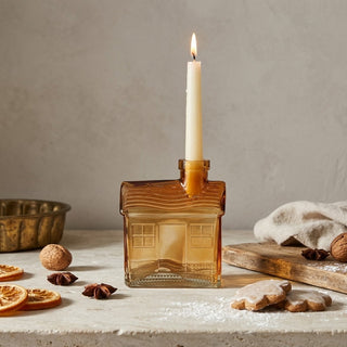 Glass Gingerbread House Shaped Taper Holder