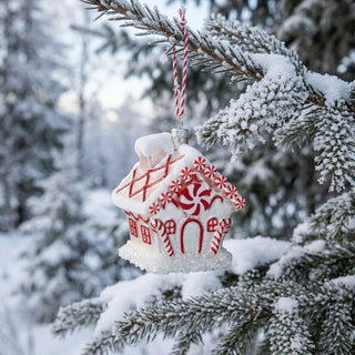 Blown Glass Peppermint Candy House Ornament