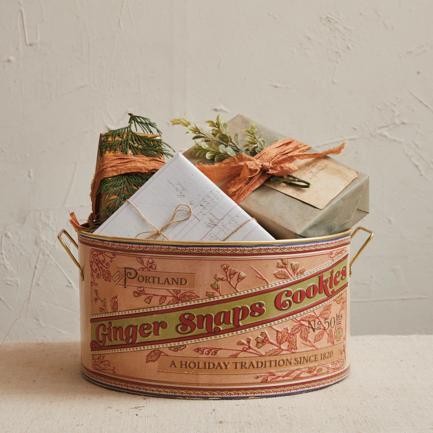 Vintage Style Ginger Snap Cookies Embossed Tin Bucket