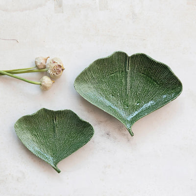 Set of 2 Stoneware Gingko Leaf Plates