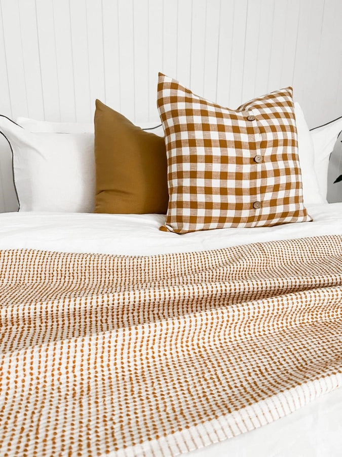 20" French Linen Pillow Cover - Toffee Gingham