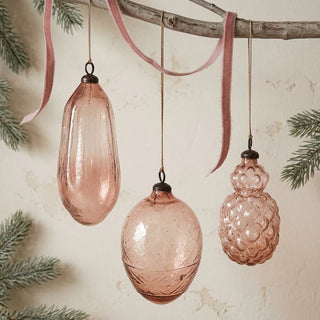 Hand-Blown Blush Glass Ornament - Choose Style