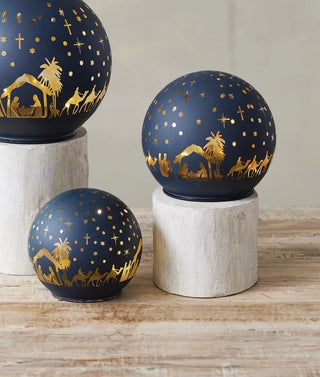 LED Lighted Glass Ball with Nativity Scene - Choose Size
