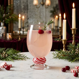 14 oz. Blown Drinking Glass with Candy Striped Stem