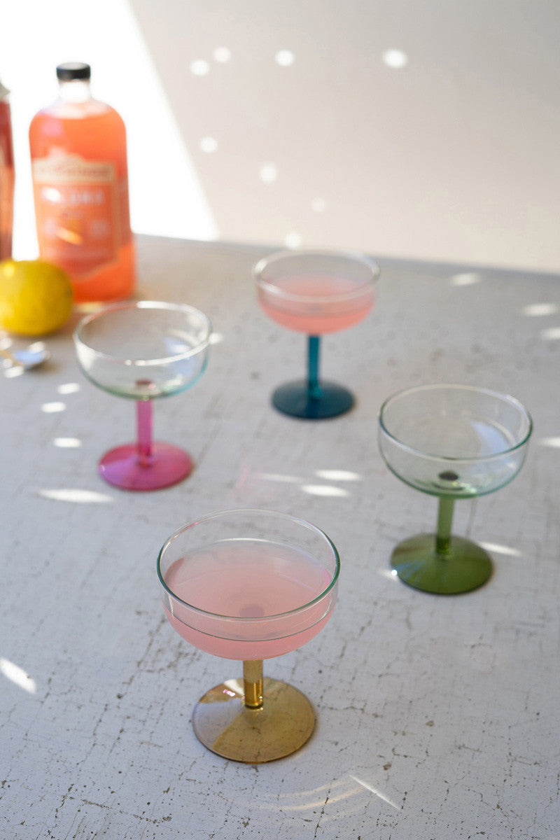 Set of 4 Coupe Glasses with Colored Stems