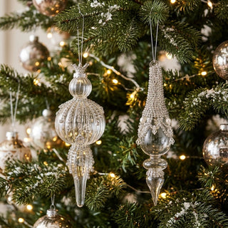 Glass Finial Ornament with Faux Crystal Icicles - Choose Style