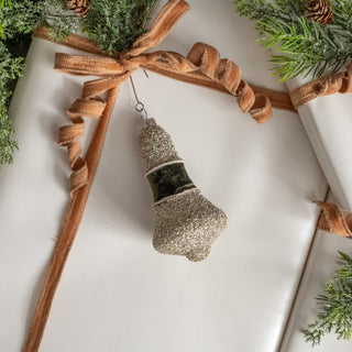 Forest Velvet and German Glass Glitter Bell Ornament
