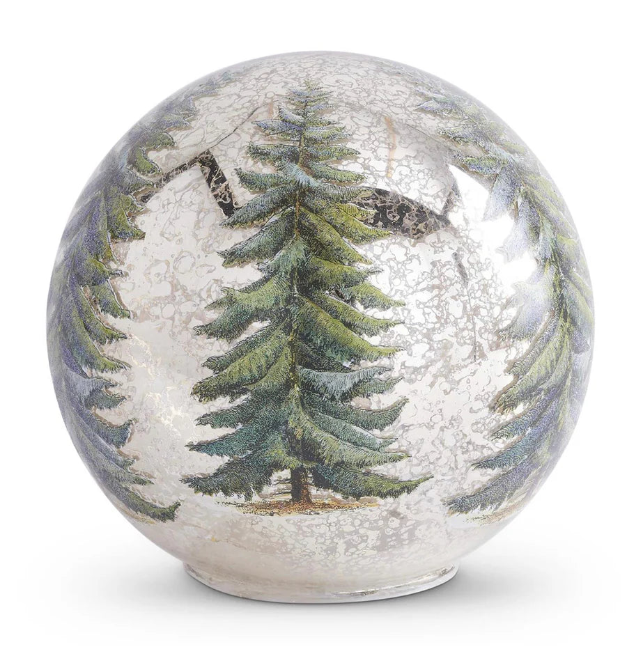 LED Mercury Glass Tabletop Globe with Pinetree - Choose Size