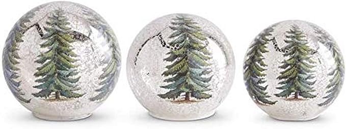 LED Mercury Glass Tabletop Globe with Pinetree - Choose Size