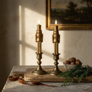Set of 2 - 7.5" 3D Flame Gold Nutcracker Taper Candles