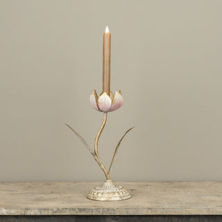 Weathered Gold Toleware Flower Taper Candle Holder