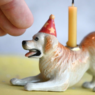 Porcelain Golden Retriever Heirloom Birthday Cake Topper