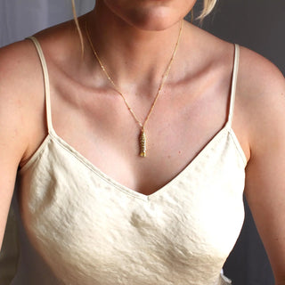 Gold Cz Fush Pendant - 18" Chain