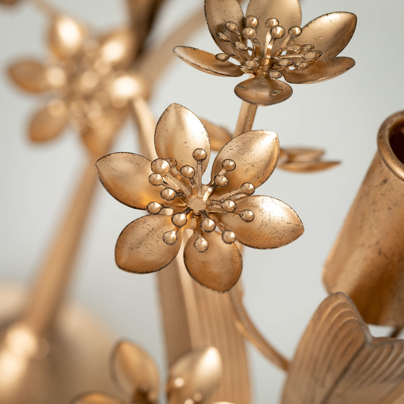 Gold Floral Taper Candle Holder Set