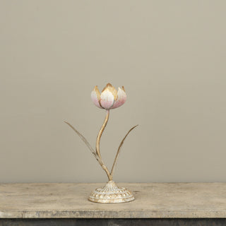 Weathered Gold Toleware Flower Taper Candle Holder