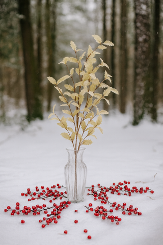 32" Cream and Gold Holly Stem