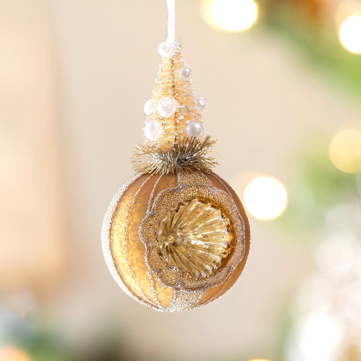 Frosted Sisal Tree on Reflector Ball - Gold