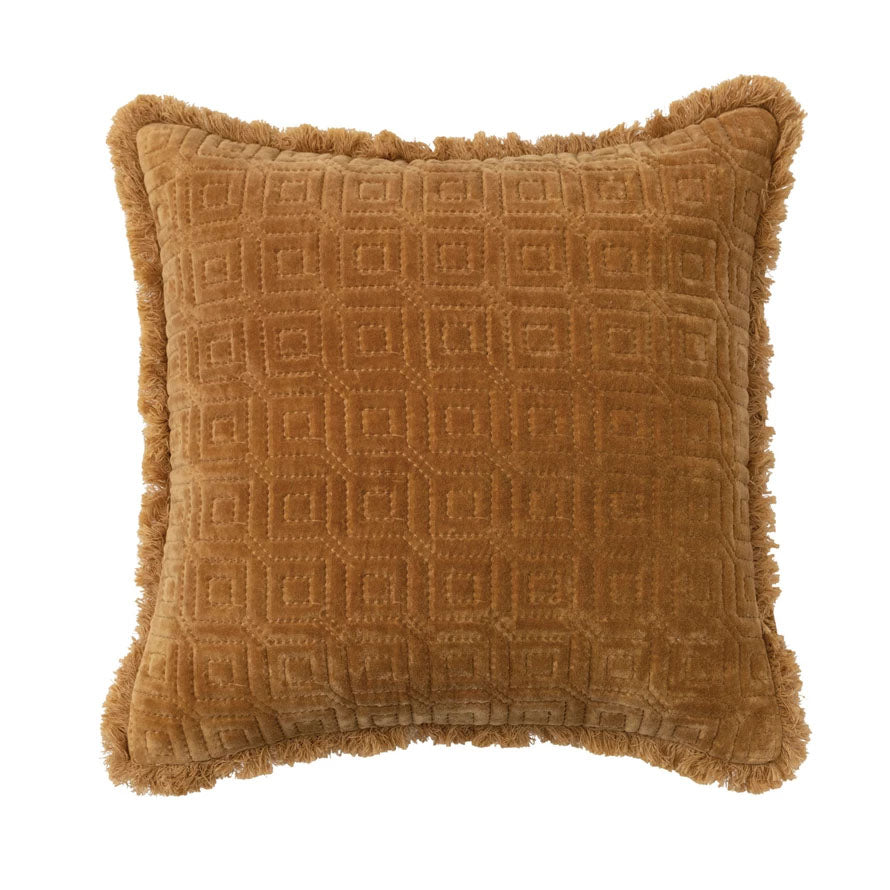 18" Square Caramel Velvet Quilted Pillow