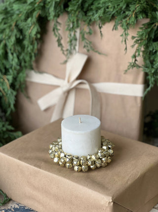 Jingle All The Way Bell Candle Ring Wreath - Gold