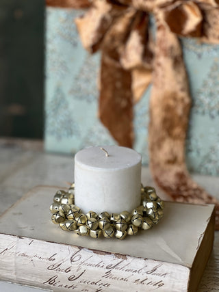 Jingle All The Way Bell Candle Ring Wreath - Gold