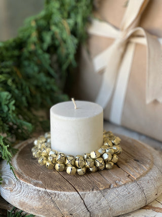 Jingle All The Way Bell Candle Ring Wreath - Gold