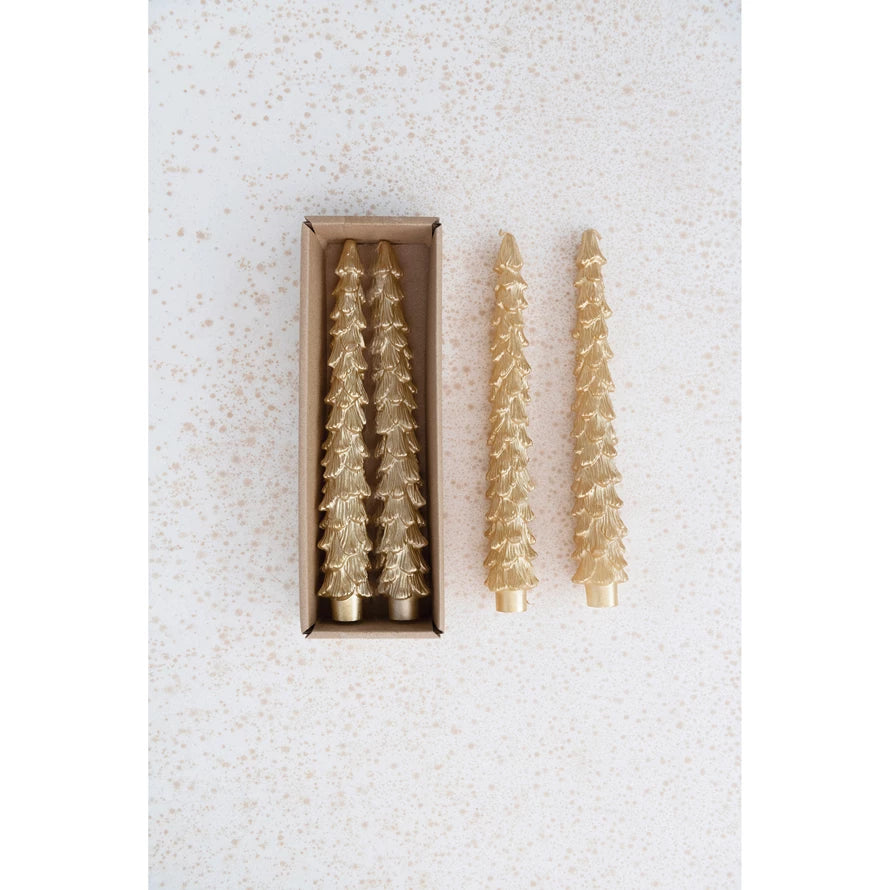 Set of 2 Tree Shaped Candles Tapers - Gold