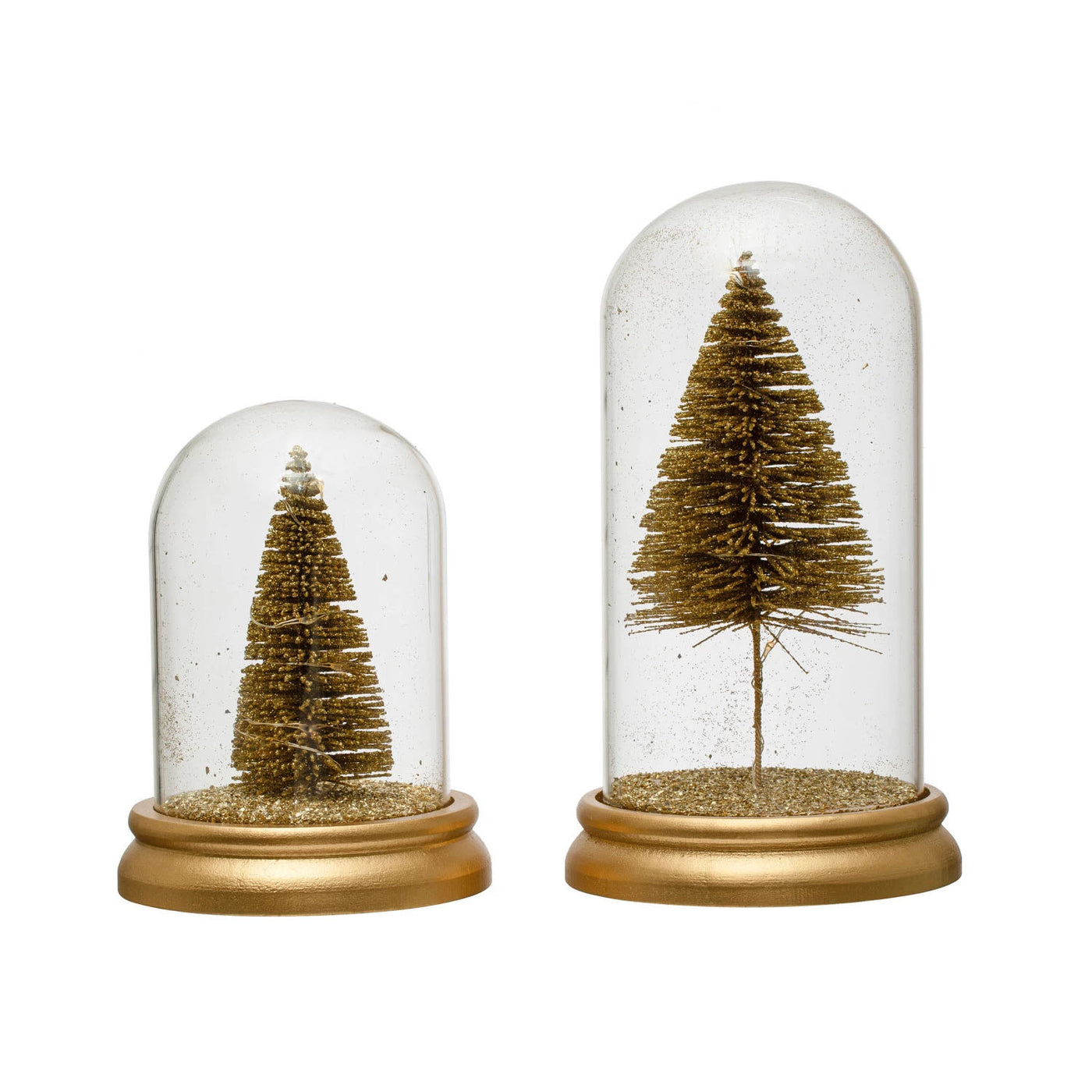 Golden Bottle Brush Tree in Cloche With LED Light - Choose Size