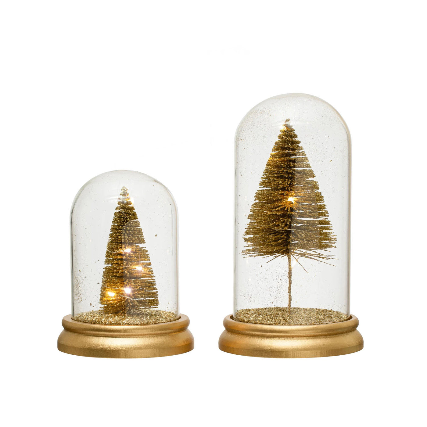 Golden Bottle Brush Tree in Cloche With LED Light - Choose Size