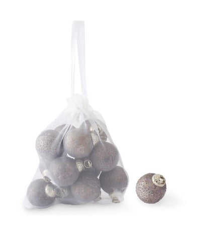 Bag of 12 Gray Matte Embossed 1"  Glass Ornaments