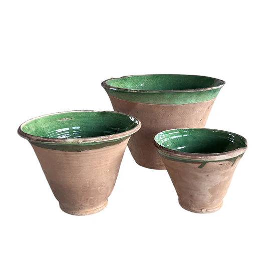 Set of 3 Hand Crafted Cottage Bowls - Green