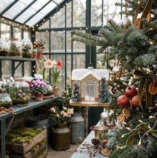Glass Greenhouse with Bottle Brush Tree Ornament