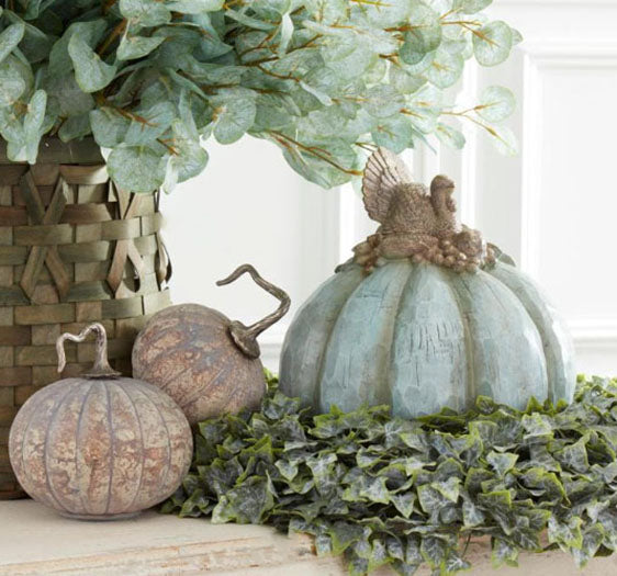 Green Pumpkin Container with Gold Turkey Top