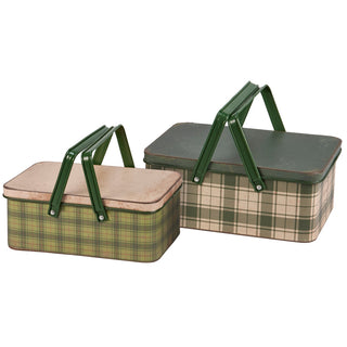 Distressed Green Tartan Bin - Choose Size