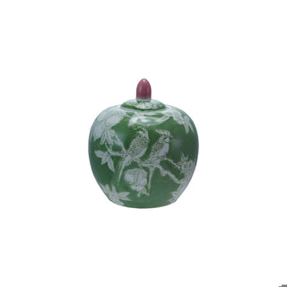 Hand Painted Stoneware Ginger Jar with Birds, Fruit and Flowers