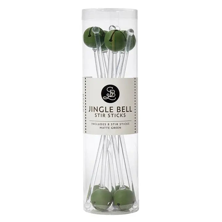 Set of 8 Green Jingle Bell Stir Sticks