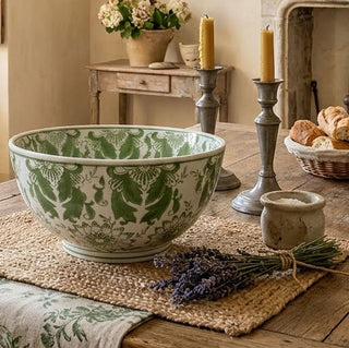 10" Green and White Hand Painted Decorative Bowl