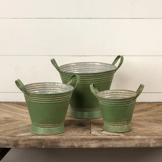 Set of 3 Weathered Metal Buckets