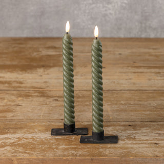 Set of 2 – 9.5" 3D Flame Twist Green Taper Candles